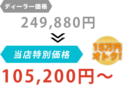 ディーラー価格249,880円がBRUGGE JAPANだと105,200円～。15万円もお得！